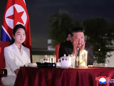 North Korean leader Kim Jong Un and his daughter Kim Ju Ae attend a ceremony to celebrate the completion of the Wonsan Kalma Coastal Tourist Zone, in Wonsan, in North Korea, June 24, 2025. KCNA via REUTERS  ATTENTION EDITORS - THIS IMAGE WAS PROVIDED BY A THIRD PARTY. REUTERS IS UNABLE TO INDEPENDENTLY VERIFY THIS IMAGE. NO THIRD PARTY SALES. SOUTH KOREA OUT. NO COMMERCIAL OR EDITORIAL SALES IN SOUTH KOREA.