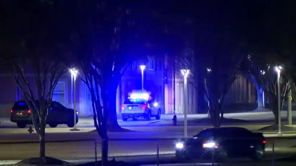 This image made from video shows the South Carolina State University campus in Orangeburg, SC, after a shooting in a residential complex, early Friday, Feb. 13, 2026.(WLTX via AP)