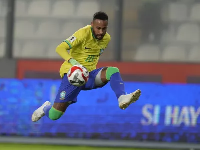FILE - Brazil's Neymar controls the ball during a qualifying soccer match for the FIFA World Cup 2026 against Peru at National stadium in Lima, Peru, Tuesday, Sept. 12, 2023. (AP Photo/Martin Mejia, File)