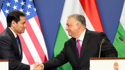 U.S. Secretary of State Marco Rubio shakes hands with Hungary's Prime Minister Viktor Orban after the signing of the U.S-Hungary Intergovernmental Agreement on Civil Nuclear Cooperation in Budapest, Hungary, February 16, 2026.   Alex Brandon/Pool via REUTERS
