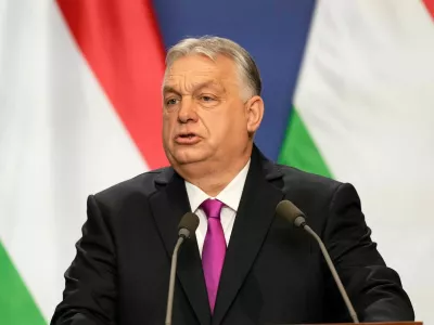 Hungary's Prime Minister Viktor Orban speaks during a news conference with U.S. Secretary of State Marco Rubio (not pictured) in Budapest, Hungary, February 16, 2026.   Alex Brandon/Pool via REUTERS