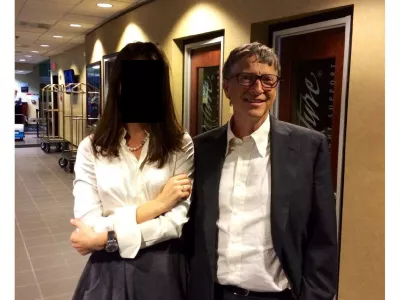 Bill Gates appears with a woman, who's identity has been obscured, in this image from the Epstein estate released by House Oversight Committee Democrats in Washington, D.C., U.S., on December 18, 2025. House Oversight Committee Democrats/Handout via REUTERS THIS IMAGE HAS BEEN SUPPLIED BY A THIRD PARTY. REDACTED AREA FROM SOURCE.