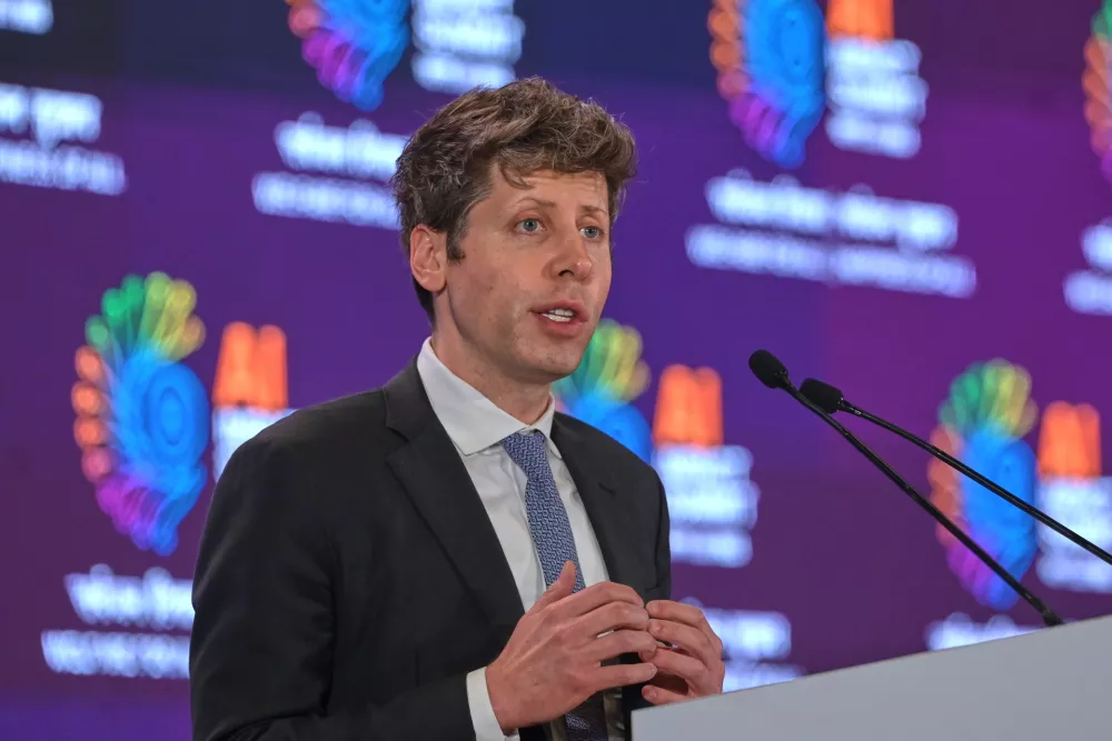OpenAI's CEO Sam Altman speaks at the AI Summit in New Delhi, India, Thursday, Feb. 19, 2026. (AP Photo)