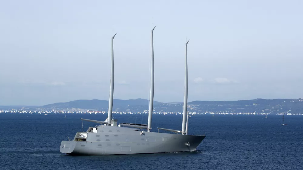 Sailing - The Barcolana, the largest sailing regatta in the world - Trieste, Italy - October 9, 2022 Sailing Yacht A, owned by Russian Andrey Igorevich Melnichenko is seen in Trieste. Italian police seized the yacht earlier this year. REUTERS/Alessandro Garofalo