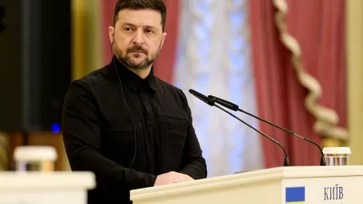 HANDOUT - 05 February 2026, Ukraine, Kiev: Ukrainian President Volodymyr Zelensky speaks during a press conference with Polish Prime Minister Donald Tusk after their meeting. Photo: -/Ukrainian Presidency/dpa - ATTENTION: editorial use only and only if the credit mentioned above is referenced in full