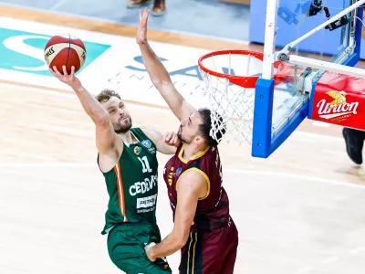 Jaka Blažič in action during AdmiralBet ABA League 2025/2026 basketball match between Cedevita Olimpija (SLO) and Bosna BH Telecom (BiH) in Tivoli Hall, Ljubljana, Slovenia on December 13, 2025