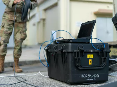 RECORD DATE NOT STATED Airman 1st Class Calvin Ledford, 18th Communications Squadron expeditionary communications technician, connects a laptop to a Starlink terminal for a performance test at Kadena Air Base, Japan, Jan. 10, 2023. Starlink takes about 10 minutes to set up, which is a vast improvement over our last antenna that took over 45 minutes in set up time, said Ledford. Copyright: xpiemagsx dvidspiemilr24022023-5703 ACHTUNG AUFNAHMEDATUM GESCH&Auml;TZTNo Use Switzerland. No Use Germany. No Use Japan. No Use Austria