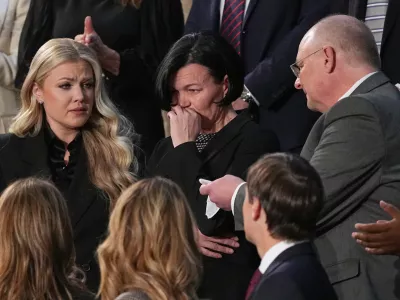 Anna Zarutska, the mother of Iryna Zarutska, is recognized by President Donald Trump during his State of the Union address to a joint session of Congress in the House chamber at the U.S. Capitol in Washington, Tuesday, Feb. 24, 2026, as Erika Kirk watches at left. (AP Photo/Matt Rourke)