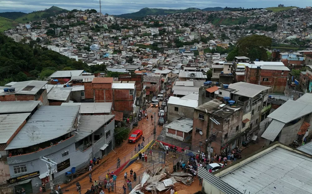 A drone view shows the JK neighbourhood where a building collapsed after deadly heavy rains, in Juiz de Fora, Minas Gerais state, Brazil, February 24, 2026. REUTERS/Pilar Olivares