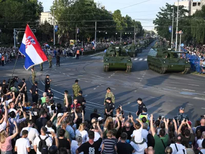 Members of the Croatian Army are seen during ceremonial military parade in Zagreb, Croatia on July 31, 2025. commemorating the 30th anniversary of the joint military and police Operation Storm, Victory and Homeland Thanksgiving Day, and Croatian Veterans Day. The parade include over 3,400 participants with over 500 combat and support vehicles and 40 aircraft from the Croatian Air Force and the Ministry of the Interior. Photo: Marko Lukunic/PIXSELL/Sipa USANo Use Belgium. No Use Bosnia and Herzegovina. No Use Germany. No Use Croatia.