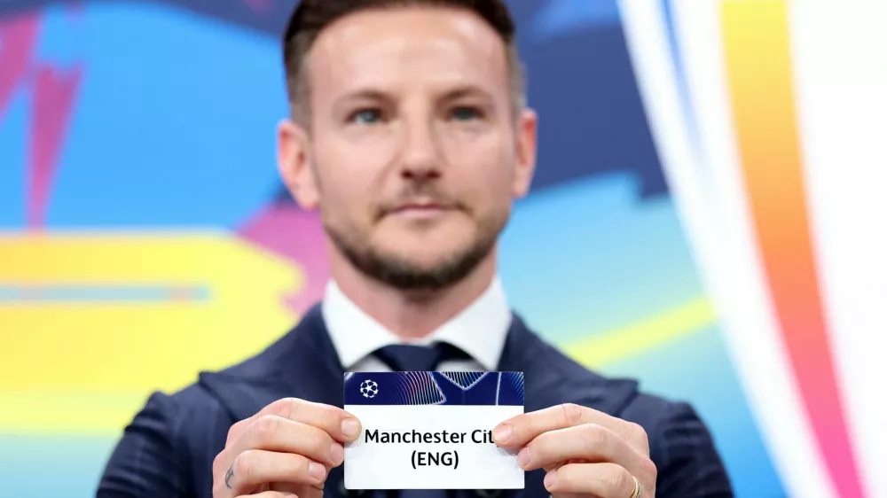 Soccer Football - UEFA Champions League - Draw for Round of 16, Quarter Finals, Semi Finals & Final - UEFA Headquarters, Nyon, Switzerland - February 27, 2026 Former player Ivan Rakitic draws Manchester City REUTERS/Pierre Albouy