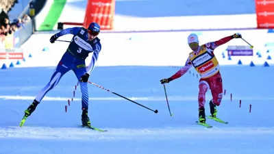 Nordic Combined - FIS Nordic Combined World Cup - Kulm, Tauplitz, Austria - February 27, 2026 Finland's Ilkka Herola in action before crossing the finish line to win the Nordic Combined ahead of Austria's Johannes Lamparter REUTERS/Christian Bruna