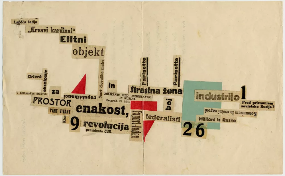 2. Srečko Kosovel,&nbsp;Leteča ladja, kolaž, 1926 (Narodna in univerzitetna knjižnica, Ljubljana) / Foto: Arhiv Nuk