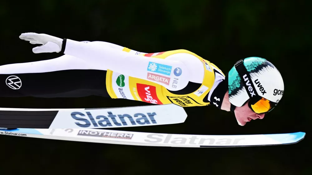 Ski Jumping - FIS Ski Jumping World Cup - Kulm, Tauplitz, Austria - March 1, 2026 Slovenia's Domen Prevc in action during the men's individual hs235 qualification REUTERS/Christian Bruna