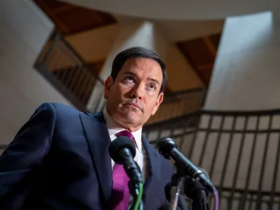 Secretary of State Marco Rubio speaks to reporters as he arrives for an intelligence briefing with top lawmakers on Iran, at the Capitol in Washington, Monday, Mar. 2, 2026. (AP Photo/J. Scott Applewhite)