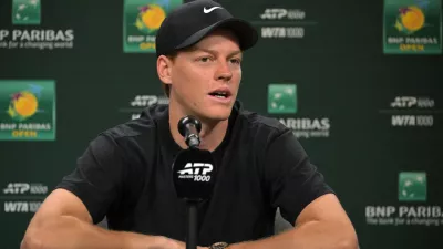 Mar 3, 2026; Indian Wells, CA, USA; Jannik Sinner (ITA) speaks at a news conference during the BNP Paribas Open at the Indian Wells Tennis Garden. Mandatory Credit: Jayne Kamin-Oncea-Imagn Images