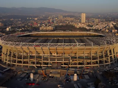 A drone view of the Banorte Stadium, also known as Azteca Stadium, the venue that will host the opening match of the 2026 FIFA World Cup and become the first stadium to hold three World Cups (1970, 1986, 2026), in Mexico City, Mexico, March 3, 2026. March 3 marks 100 days before the tournament, co-hosted by the U.S., Canada, and Mexico. REUTERS/Raquel Cunha  