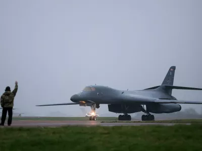 USAF B1 B bomber, at RAF Fairford airbase, which hosts United States Air Force (USAF) personnel, amid the U.S.&ndash;Israeli conflict with Iran, in Fairford, Britain, March 7, 2026. REUTERS/Toby Melville
