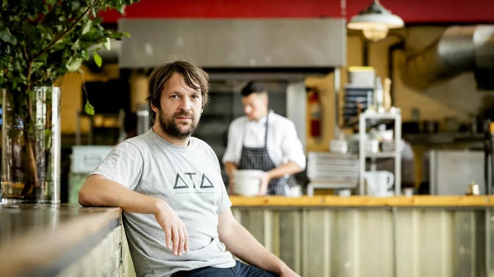 Danish chef Rene Redzepi, co-owner of the restaurant Noma in Copenhagen, Denmark, poses for a photograph prior to a premiere of "Ants on a Shrimp" in Amsterdam, on September 1, 2016. The documentary is about the chef-cook who along with his team enters the biggest culinary experiment in his life.,Image: 298534230, License: Rights-managed, Restrictions: Netherlands OUT, Model Release: no