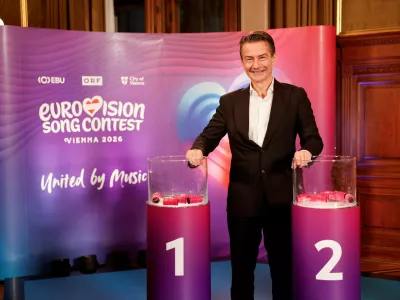 FILE PHOTO: Director General of the Austrian broadcasting company ORF, Roland Weissmann, poses for a photo before the semi-final allocation draw ahead of the Eurovision Song Contest, in Vienna, Austria, January 12, 2026. REUTERS/Lisa Leutner/File Photo