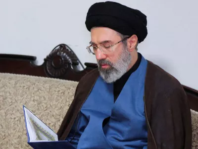 FILE PHOTO: Mojtaba Khamenei, the second son of Iran's Supreme Leader Ayatollah Ali Khamenei, visits Hezbollah's office in Tehran, Iran, October 1, 2024. Office of the Iranian Supreme Leader/WANA (West Asia News Agency)/Handout via REUTERS/File Photo  ATTENTION EDITORS - THIS PICTURE WAS PROVIDED BY A THIRD PARTY. THIS PICTURE WAS PROCESSED BY REUTERS TO ENHANCE QUALITY. AN UNPROCESSED VERSION HAS BEEN PROVIDED SEPARATELY.