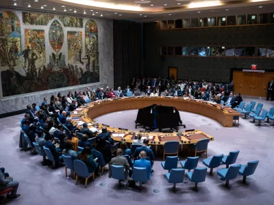 Melania Trump, first lady of the United States, presides over the United Nations Security Council at United Nations headquarters, Monday, March 2, 2026. (AP Photo/Angelina Katsanis)