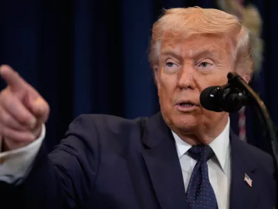 President Donald Trump speaks at a news conference, Monday, March 9, 2026, at Trump National Doral Miami in Doral, Fla. (AP Photo/Mark Schiefelbein)