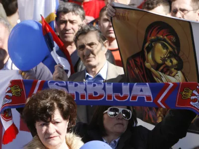 Protest proti neodvisnosti Kosova, srbska skupnost v Sloveniji,, //FOTO: Jaka AdamičOPOMBA: ZA OBJAVO V ČASOPISU DNEVNIK