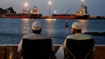 The Galaxy Globe bulk carrier and the Luojiashan tanker sit anchored as Iran vows to close the Strait of Hormuz, amid the U.S.-Israeli conflict with Iran, in Muscat, Oman, March 9, 2026. REUTERS/Benoit Tessier   TPX IMAGES OF THE DAY