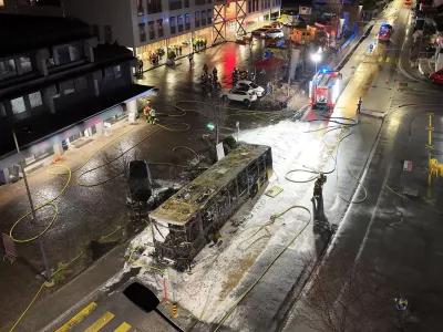 Emergency personnel work at the site of a deadly bus fire in Kerzers, Switzerland, March 10, 2026. STATE OF FREIBURG/Handout via REUTERS  THIS IMAGE HAS BEEN SUPPLIED BY A THIRD PARTY. NO RESALES. NO ARCHIVES. MANDATORY CREDIT. SELECTIVE BLURRING FROM SOURCE.