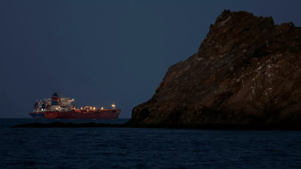 The Callisto tanker sits anchored as the traffic is down in the Strait of Hormuz, amid the U.S.-Israeli conflict with Iran, in Muscat, Oman, March 10, 2026. REUTERS/Benoit Tessier