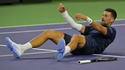 Mar 11, 2026; Indian Wells, CA, USA; Novak Djokovic (SRB) takes a moment on the court after a long rally during his fourth round match against Jack Draper (GBR) in the BNP Paribas Open at the Indian Wells Tennis Garden. Mandatory Credit: Jayne Kamin-Oncea-Imagn Images