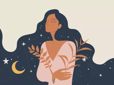 Abstract boho woman with black magic and magic In the night sky with moon and star / Foto: Wenich-mit Getty Images