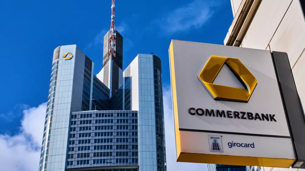 The Commerzbank is pictured in Frankfurt, Germany, Monday, March 16, 2026. (AP Photo/Michael Probst)