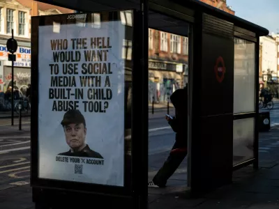 A bus stop displays a poster put in place by protest group Everyone Hates Elon, calling for a boycott of Elon Musk's social media platform X, in London, Britain, January 14, 2026. REUTERS/Chris J Ratcliffe