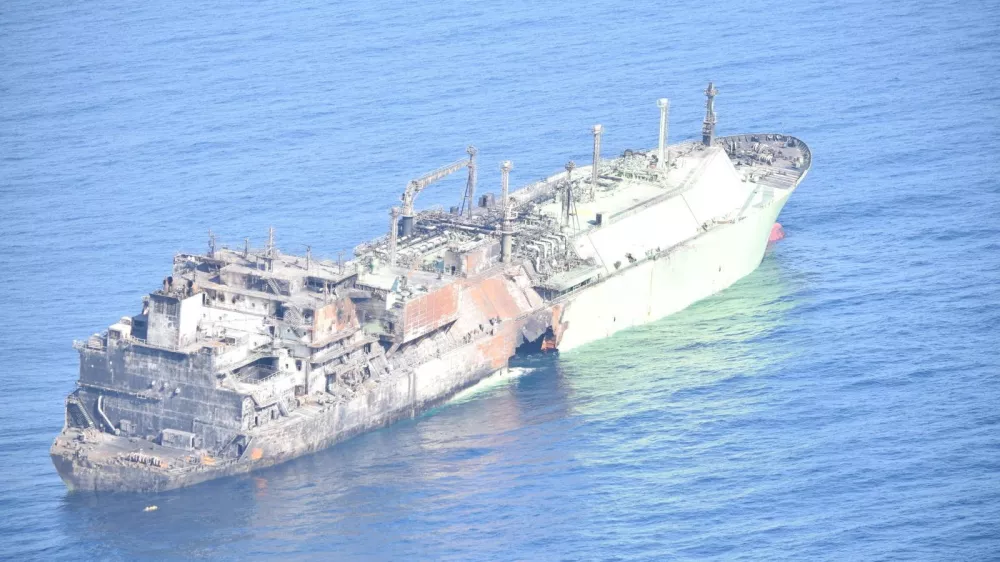 A Russian LNG tanker, Arctic Metagaz, damaged earlier this month and currently adrift without crew, floats in international waters in the Mediterranean Sea between Malta and the Italian islands of Lampedusa and Linosa, in this handout picture released on March 13, 2026. Marina Militare/Handout via REUTERS ATTENTION EDITORS - THIS PICTURE WAS PROVIDED BY A THIRD PARTY.