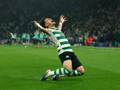 Soccer Football - UEFA Champions League - Round of 16 - Second Leg - Sporting CP v Bodo/Glimt - Estadio Jose Alvalade, Lisbon, Portugal - March 17, 2026 Sporting CP's Maximiliano Araujo celebrates scoring their fourth goal in extra time REUTERS/Pedro Nunes   TPX IMAGES OF THE DAY