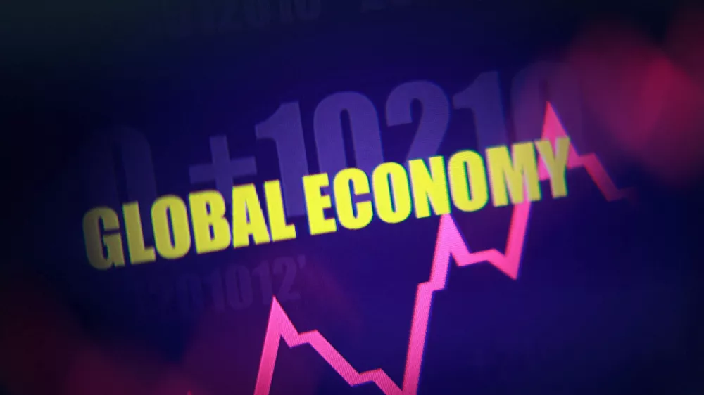 Rising stock graph and the words "Global Economy" are seen in this illustration taken March 23, 2026. REUTERS/Dado Ruvic/Illustration / Foto: Dado Ruvic