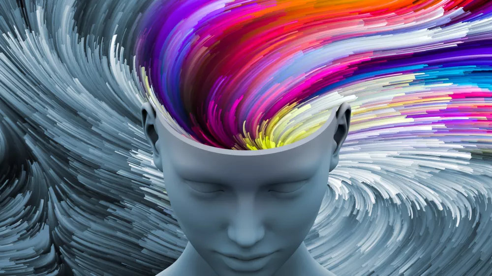 Brain Swirl. 3D illustration of human head with color motion trails for subjects on art, psychology, creativity, imagination and dreams. / Foto: Agsandrew
