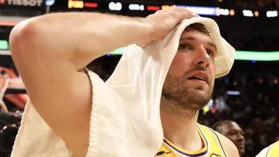 Mar 19, 2026; Miami, Florida, USA; Los Angeles Lakers guard Luka Doncic (77) after 60 point game against the Miami Heat at Kaseya Center. Mandatory Credit: Isabella Frias-Imagn Images