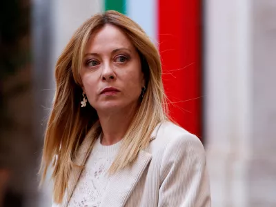 FILE PHOTO: FILE PHOTO: Italian Prime Minister Giorgia Meloni looks on as she waits for the arrival of President of Cyprus Nikos Christodoulides, at Chigi Palace, in Rome, Italy, February 26, 2026. REUTERS/Remo Casilli/File Photo