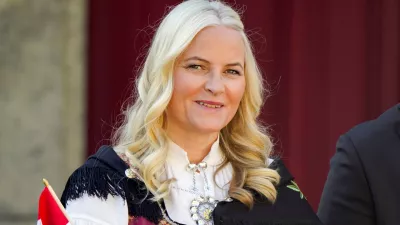 FILE - Norway's Crown Princess Mette-Marit watches a parade on the occasion of Norway's Constitution Day, at Skaugum, their official residence, near Oslo, Wednesday, May 17, 2023. (Lise Aserud/NTB Scanpix via AP, File)