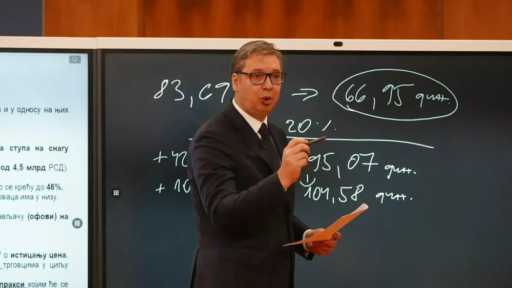 24, August, 2025, Belgrade - At the Palace of Serbia, the President of the Republic of Serbia presented a new package of economic measures to improve the living standards of citizens. Aleksandar Vucic. Photo: Antonio Ahel/ATAImages24, avgust 2025, Beograd - U Palati Srbija novi paket ekonomskih mera za poboljsanje zivotnog standarda gradjana predstavio je predsednik Republike Srbije Aleksandar Vucic. Photo: Antonio Ahel/ATAImages Photo: Antonio Ahel/ATAImages/PIXSELL