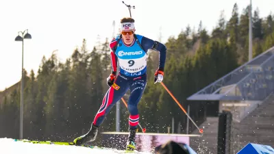Sturla Holm L&aelig;greid competes in the Biathlon men's World Cup 10 km sprint, in Holmenkollen, Norway, Friday, March 20, 2026. (Heiko Junge/NTB Scanpix via AP)