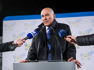 Ljubljana, sedez SDS.Volitve v drzavni zbor 2026.Izjava za medije predsednika SDS Janeza Janse po zaprtju volisc.