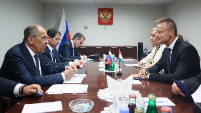 NEW YORK, UNITED STATES - JULY 17: (----EDITORIAL USE ONLY - MANDATORY CREDIT - 'RUSSIAN FOREIGN PRESS SERVICE / HANDOUT' - NO MARKETING NO ADVERTISING CAMPAIGNS - DISTRIBUTED AS A SERVICE TO CLIENTS----) Russian Foreign Minister Sergey Lavrov (L) and Hungarian Foreign and Trade Minister Peter Szijjarto (R) meet at the UN Headquarters in New York, United States on July 17, 2024. Russian Foreign Press Service/Handout / AnadoluNo Use USA No use UK No use Canada No use France No use Japan No use Italy No use Australia No use Spain No use Belgium No use Korea No use South Africa No use Hong Kong No use New Zealand No use Turkey