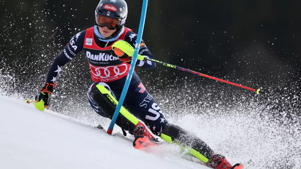 United States' Mikaela Shiffrin competes in an alpine ski, women's slalom race, at the Lillehammer World Cup Finals, in Hafjell, Norway, Tuesday, March 24, 2026. (AP Photo/Marco Trovati)