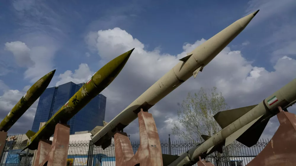 Domestically built Iranian missiles are displayed as part of a permanent exhibition in a recreational area of northern Tehran, Iran, Tuesday, March 24, 2026. (AP Photo/Vahid Salemi)
