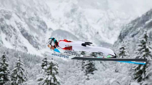 Ratece, Planica.Kvalifikacije za petkovo posamicno tekmo v smucarskih poletih za moske v Planici.Slovenski smucarski skakalec Anze Lanisek.