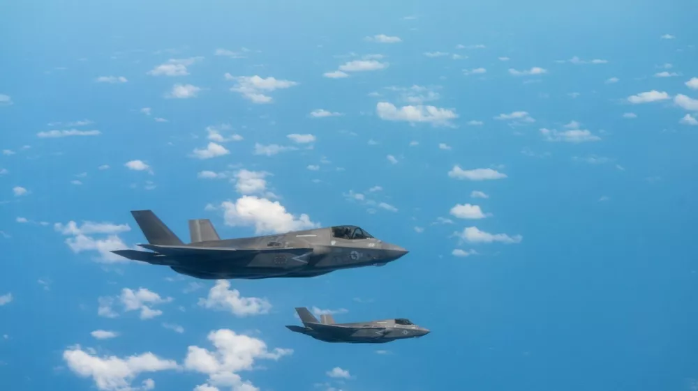 This handout photo released by US Southern Command on March 9, 2026, shows two US Marine Corps F-35 fighter jets conducting a patrol off the coast of Venezuela on March 6, 2026. US President Donald Trump on March 7 urged Latin American nations to use military power against the "cancer" of drug cartels, offering to support them with US missile strikes targeting narco kingpins. Trump has already staked bold claims in Latin America with the ouster of Venezuela's authoritarian leader Nicolas Maduro and working with his replacement, Delcy Rodriguez, to claim Venezuelan oil reserves for America.,Image: 1081452611, License: Rights-managed, Restrictions: RESTRICTED TO EDITORIAL USE - MANDATORY CREDIT "AFP PHOTO / US SOUTHERN COMMAND / HANDOUT" - HANDOUT - NO MARKETING NO ADVERTISING CAMPAIGNS - DISTRIBUTED AS A SERVICE TO CLIENTS, ***HANDOUT image or SOCIAL MEDIA IMAGE or FILMSTILL for EDITORIAL USE ONLY! * Please note: Fees charged by Profimedia are for the Profimedia's services only, and do not, nor are they intended to, convey to the user any ownership of Copyright or License in the material. Profimedia does not claim any ownership including but not limited to Copyright or License in the attached material. By publishing this material you (the user) expressly agree to indemnify and to hold Profimedia and its directors, shareholders and employees harmless from any loss, claims, damages, demands, expenses (including legal fees), or any causes of action or allegation against Profimedia arising out of or connected in any way with publication of the material. Profimedia does not claim any copyright or license in the attached materials. Any downloading fees charged by Profimedia are for Profimedia's services only. * Handling Fee Only ***, Model Release: no